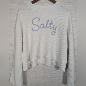 Moon & Madison Salty Spellout Cropped Oversized Sweater XL Blue